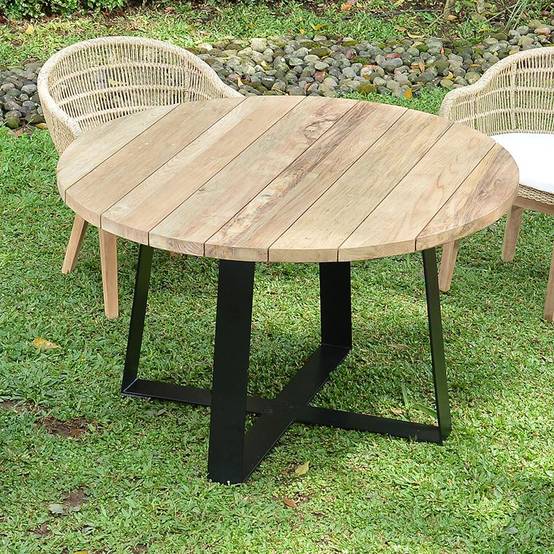 Table métal anthracite et teck recyclé D 130 cm Orsay - Gecko Jardin - Imagen 1