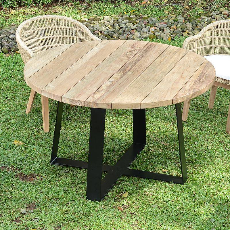 Table métal anthracite et teck recyclé D 130 cm Orsay - Gecko Jardin - Imagen 1