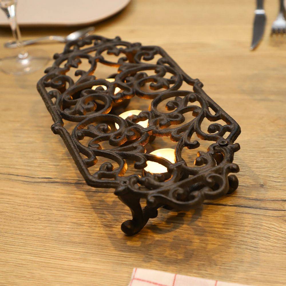 Chauffe plat en fonte marron 34.5 x 17 x 5 cm Chemin de campagne - Imagen 3