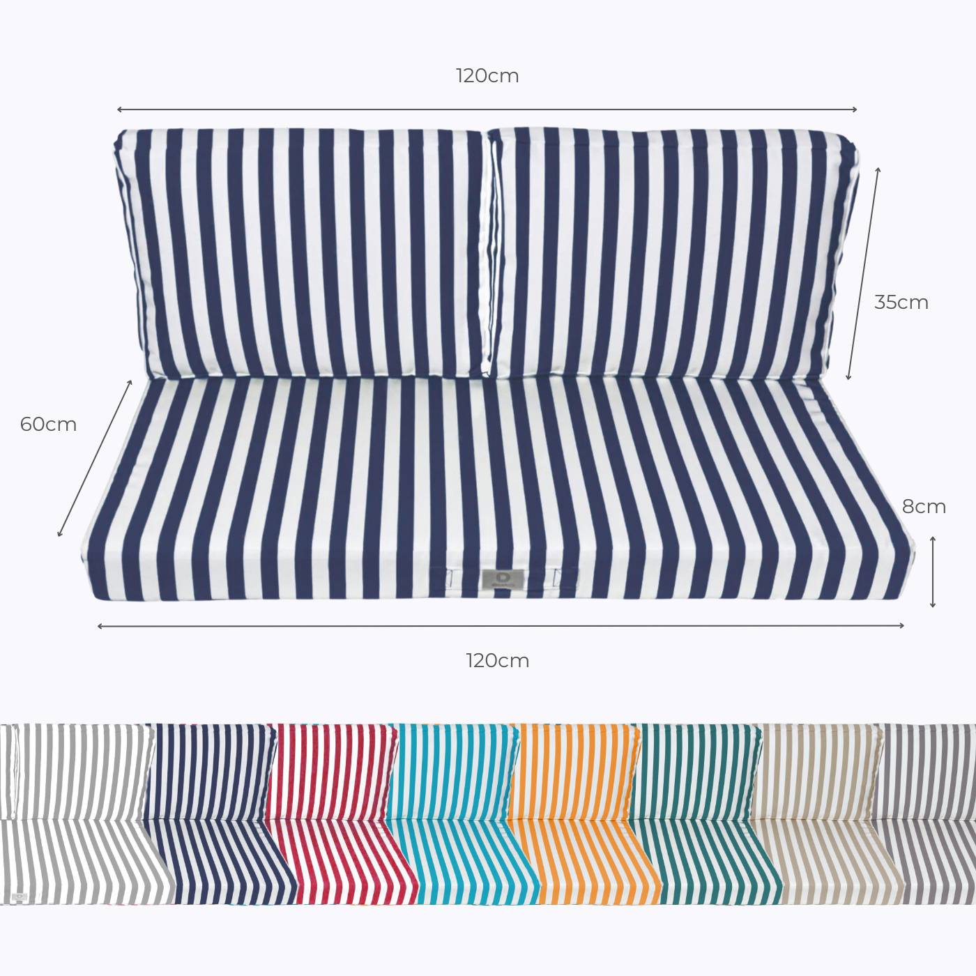 Coussins pour salon de jardin déhoussable 120x60cm Rayure bleu marine - Déco arts - Image 5