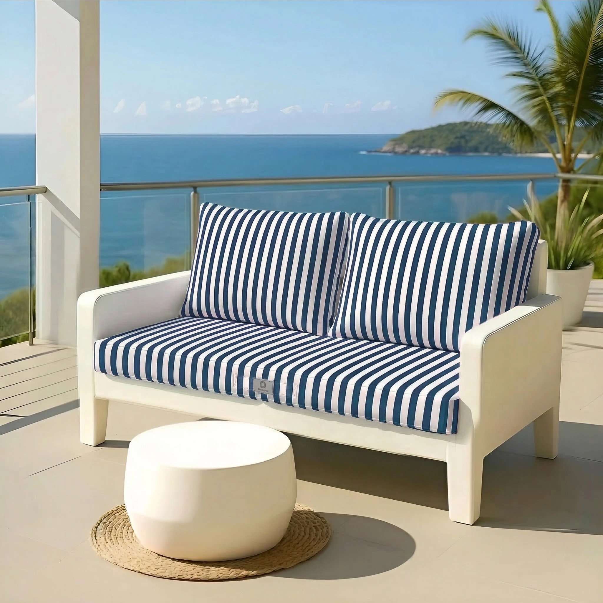 Coussins pour salon de jardin déhoussable 120x60cm Rayure bleu marine - Déco arts - Image 2
