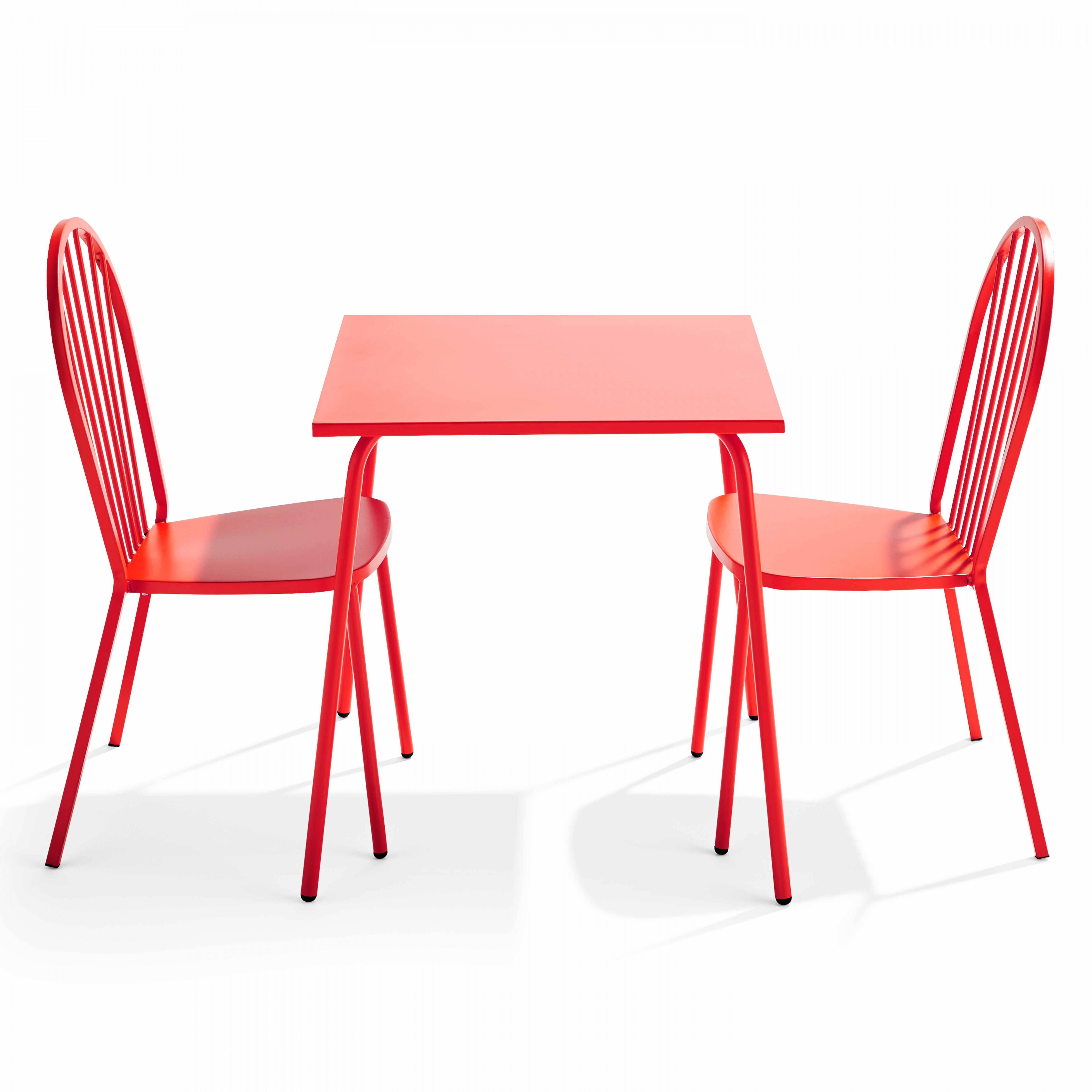 Oviala - Ensemble table de jardin bistrot et 2 chaises en acier rouge Palavas - Oviala - Imagen 1