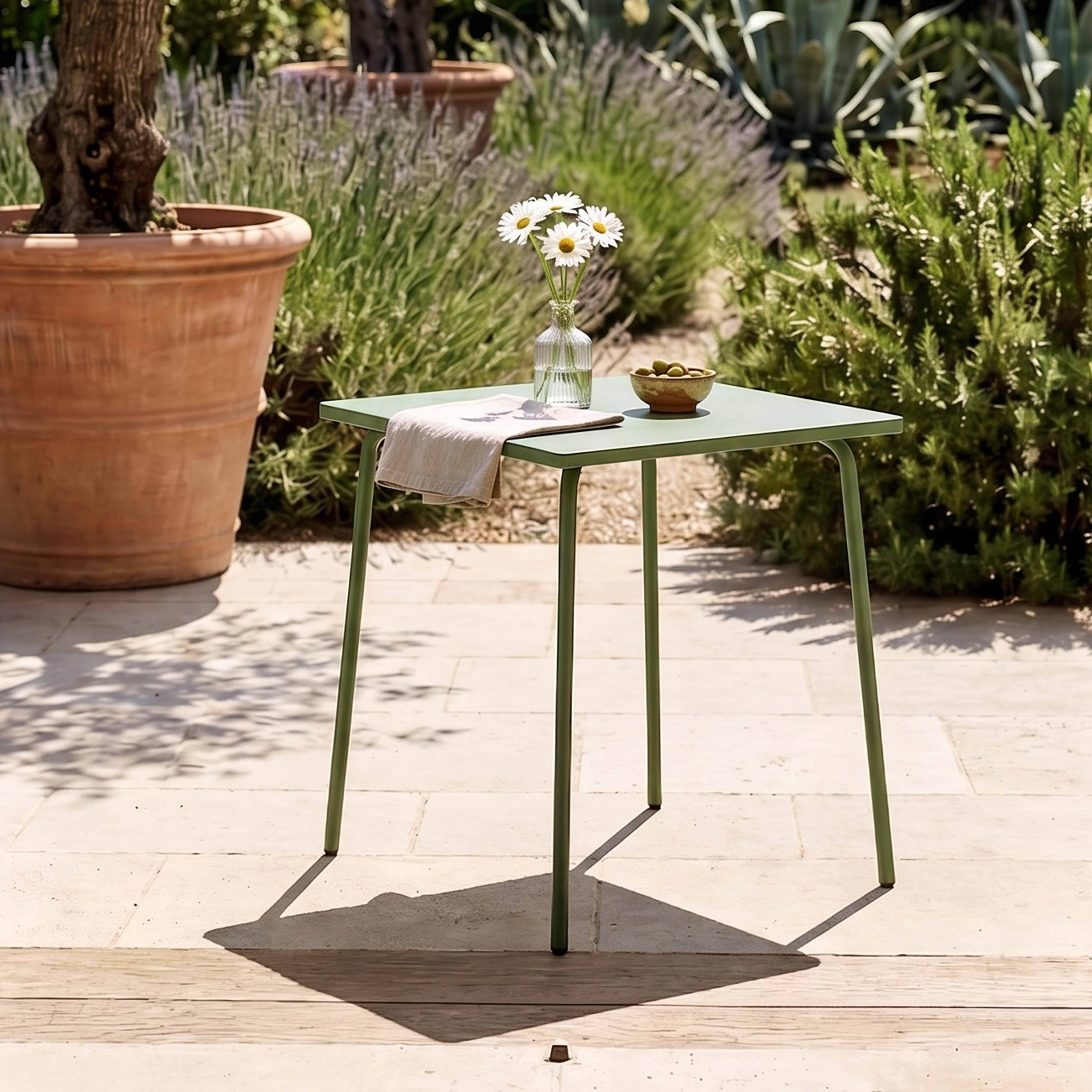 Oviala - Table de jardin carrée en métal 4 places 70 cm vert cactus Palavas - Oviala - Imagen 2