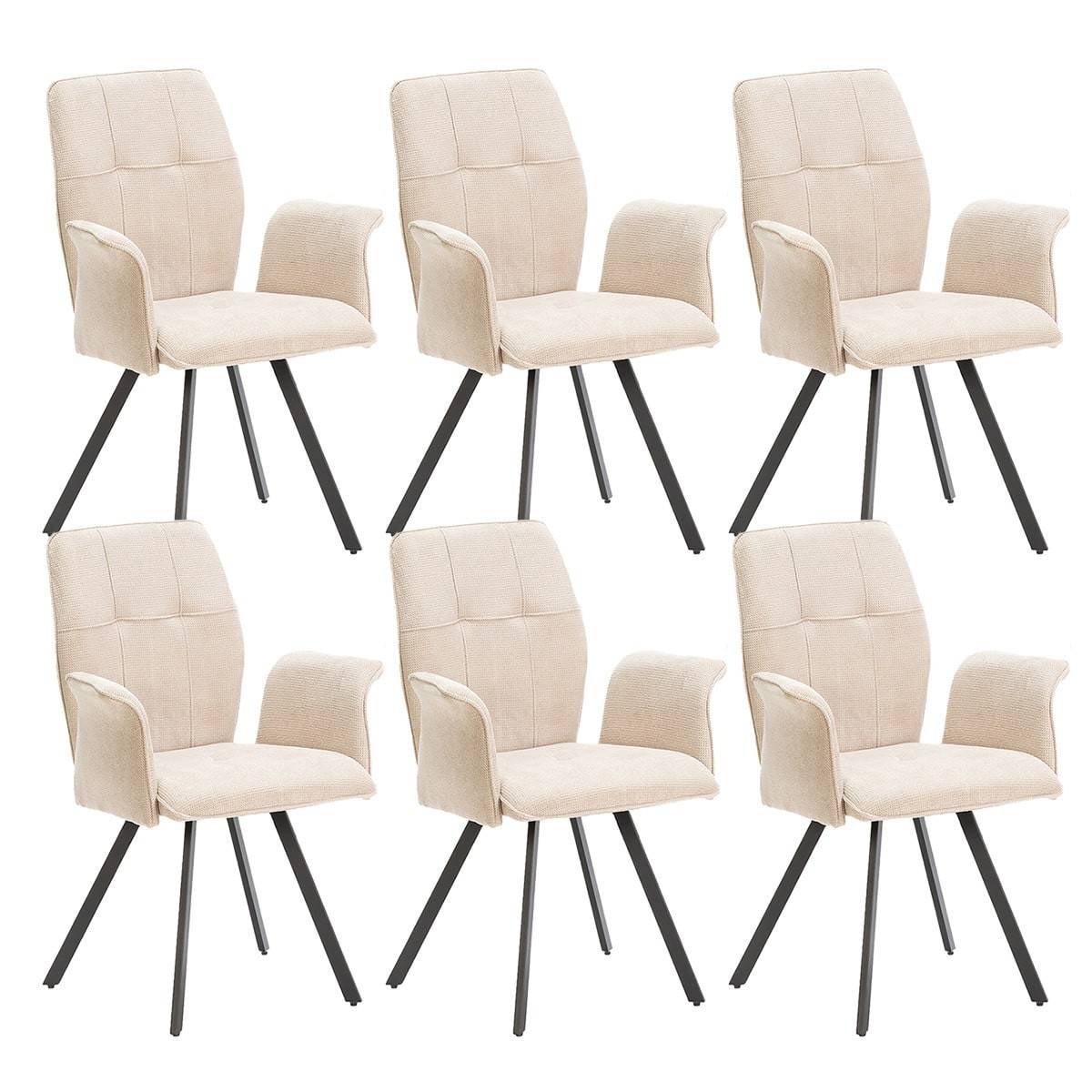 ALTOBUY - Lot de 6 Fauteuils Tissu Beige Effet Tricoté Pieds Métal Noir - SELMA