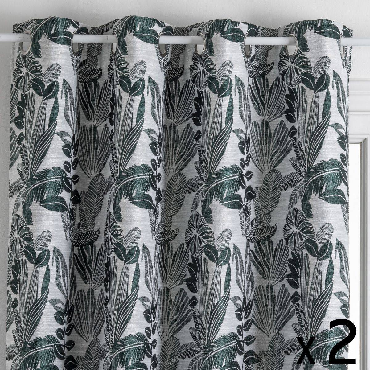 Atmosphera - Lot de 2 Rideaux à  œillets Jacquard Vert cèdre 140 x 260 cm - Imagen 1