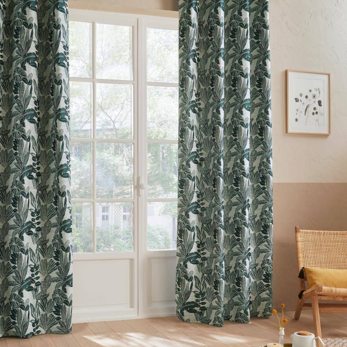 Atmosphera - Lot de 2 Rideaux à  œillets Jacquard Vert cèdre 140 x 260 cm - Imagen 3