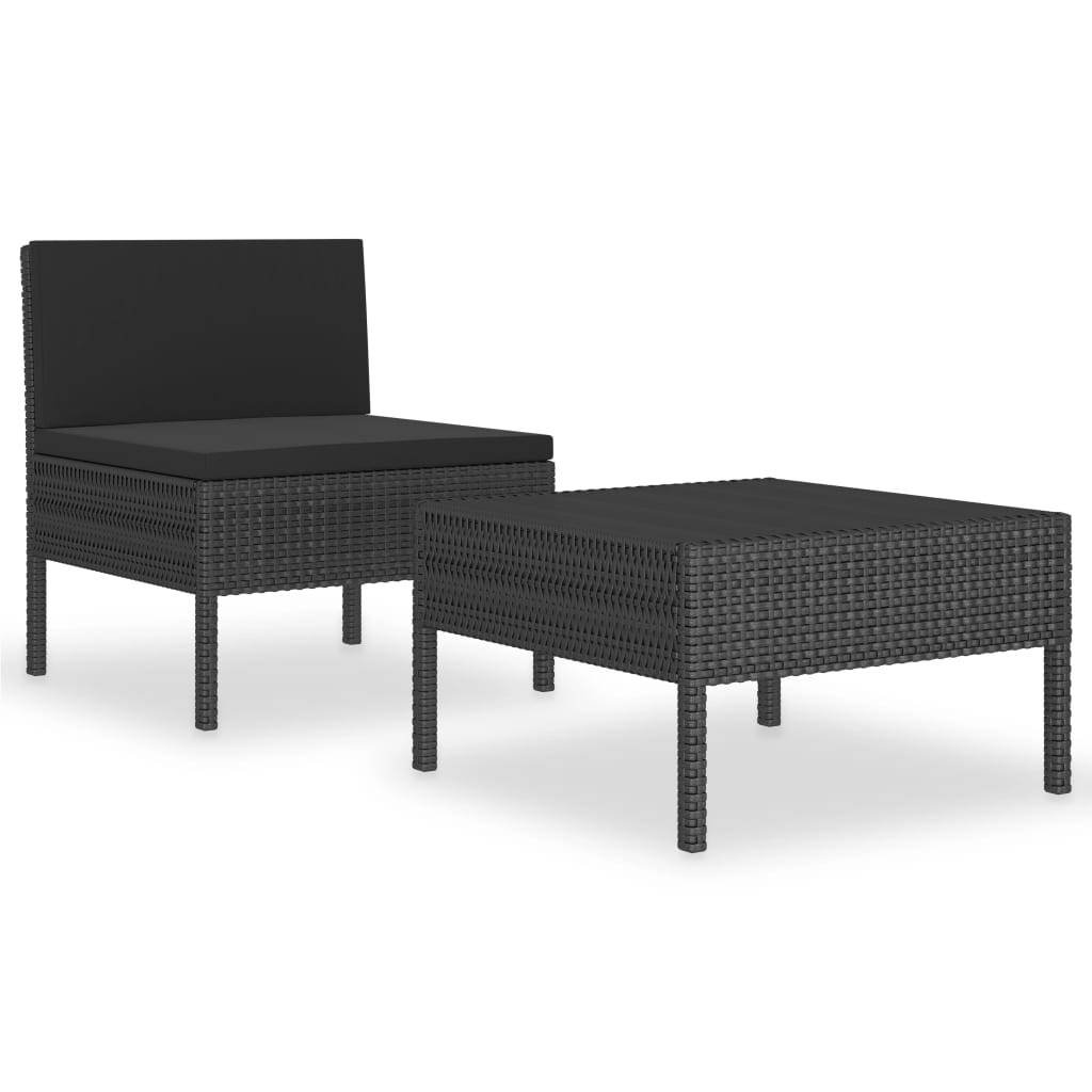 Vidaxl - Salon de jardin 2 pcs avec coussins Résine tressée Noir vidaXL 310199 - Imagen 2