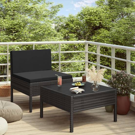 Vidaxl - Salon de jardin 2 pcs avec coussins Résine tressée Noir vidaXL 310199 - Imagen 1