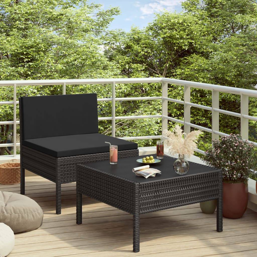 Vidaxl - Salon de jardin 2 pcs avec coussins Résine tressée Noir vidaXL 310199 - Imagen 1