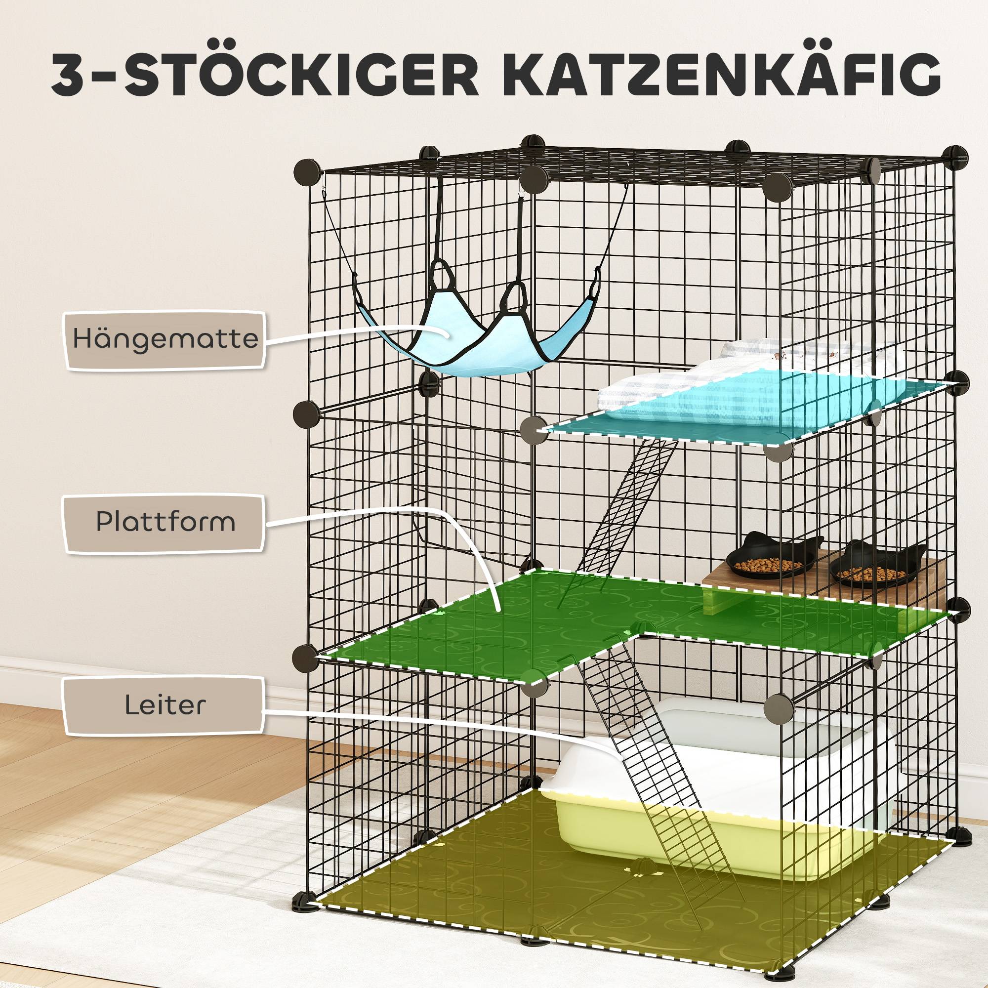 ComfortXL - Cage pour chat acier noir 105 cm intérieur modulable pour chaton jusqu’à 4 kg avec hamac et 3 portes - Image 5
