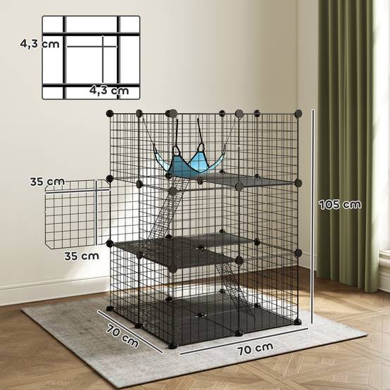 ComfortXL - Cage pour chat acier noir 105 cm intérieur modulable pour chaton jusqu’à 4 kg avec hamac et 3 portes - Image 3