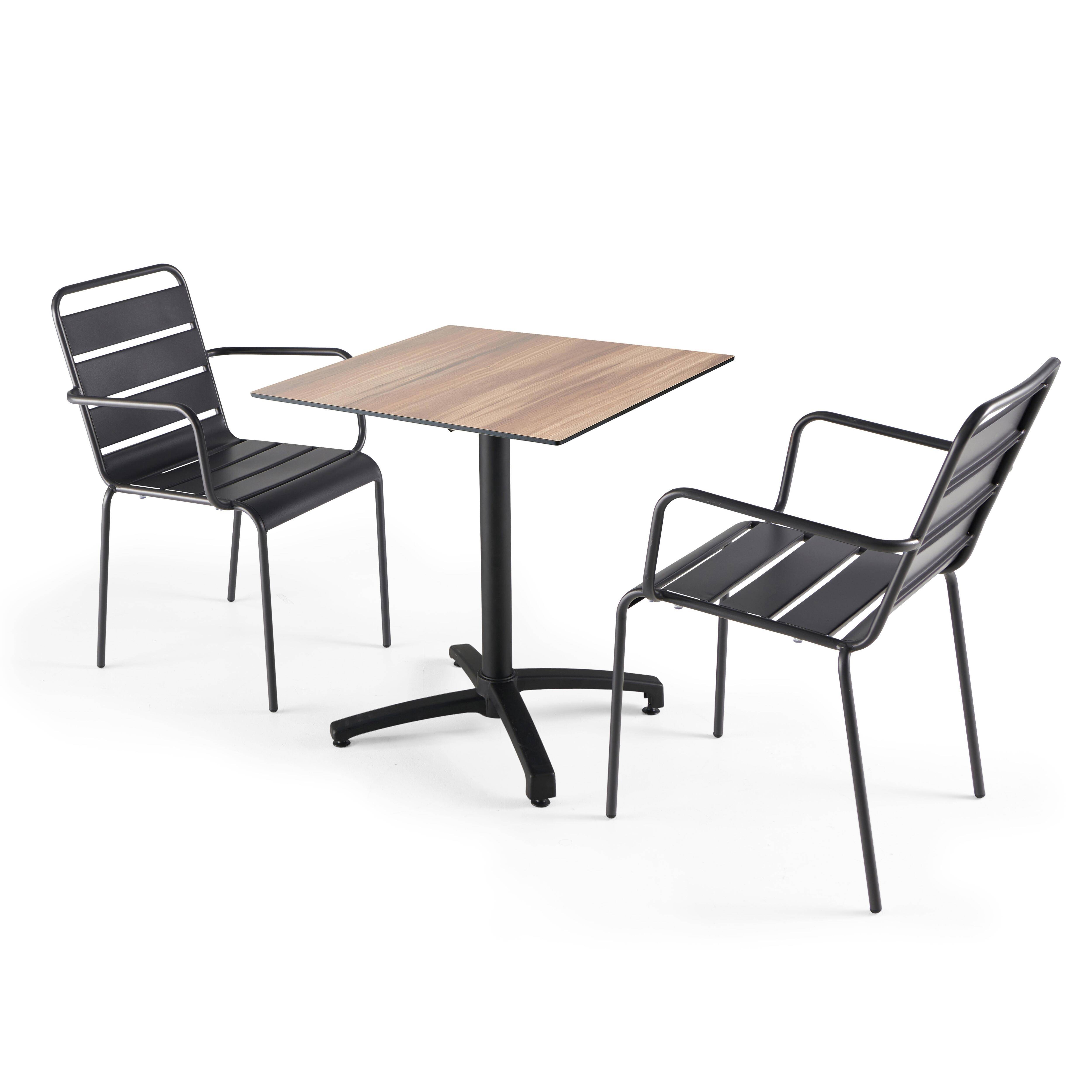Oviala - Ensemble table terrasse stratifié chène foncé avec 2 fauteuils gris - Oviala - Imagen 1