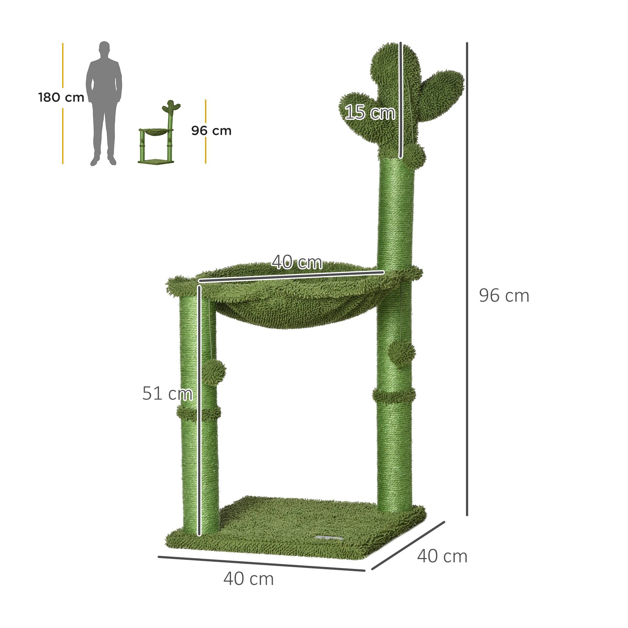 Arbre à chat en forme de cactus avec balles et hamac pour chats jusqu'à 4,5 kg - Vert - Image 5