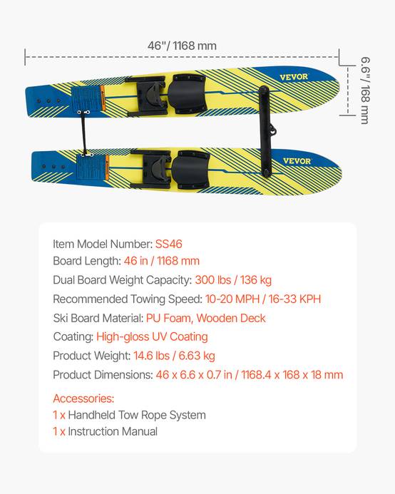 VEVOR Combo skis nautiques 116.8cm, fixations réglables X-7, corde. - Image 7