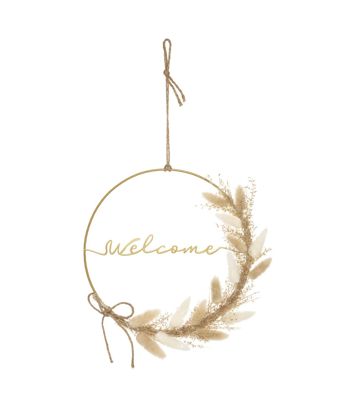 Déco murale Fleurs séchées sur cerceau en Métal Doré D 24 cm - Imagen 1