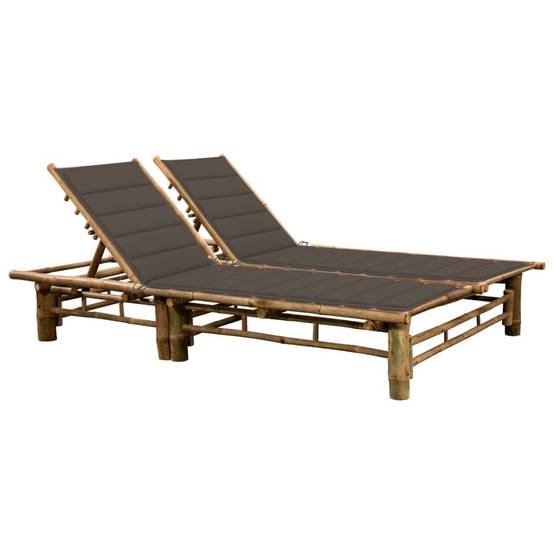 2 pcs Bain de soleil - Transats - Chaises longues avec coussins Bambou - MEUBLE PRO ny675 - Image 2