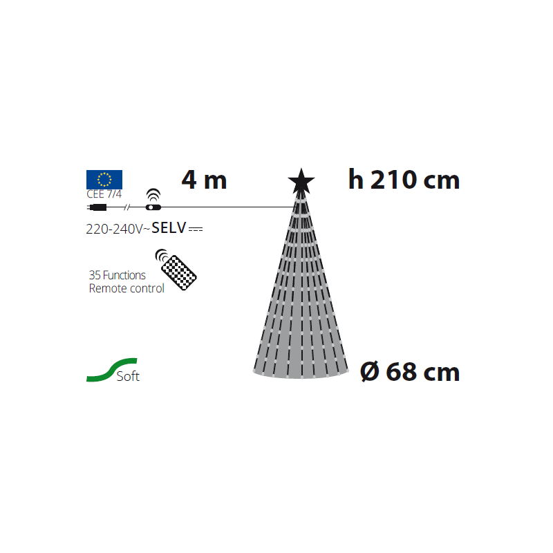Lotti - Sapin lumineux conique animé H210cm 380 PixelLED blanc chaud et froid haute luminosité avec télécommande Lotti - Imagen 3