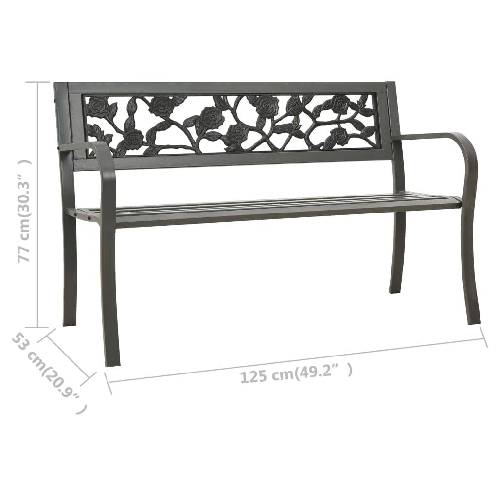 Helloshop26 - Banc de jardin meuble de patio d'extérieur terrasse 125 x 53 x 77 cm acier gris - Imagen 6