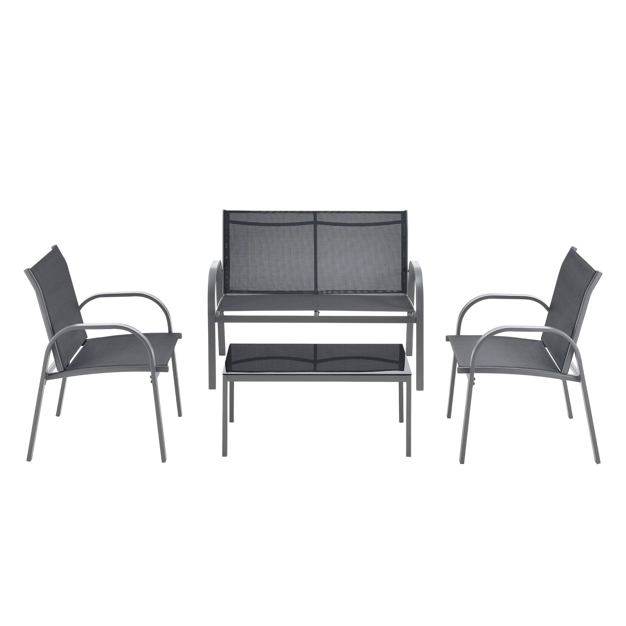 Helloshop26 - Salon de jardin de 4 meubles acier PVC polyester noir gris foncé - Imagen 2