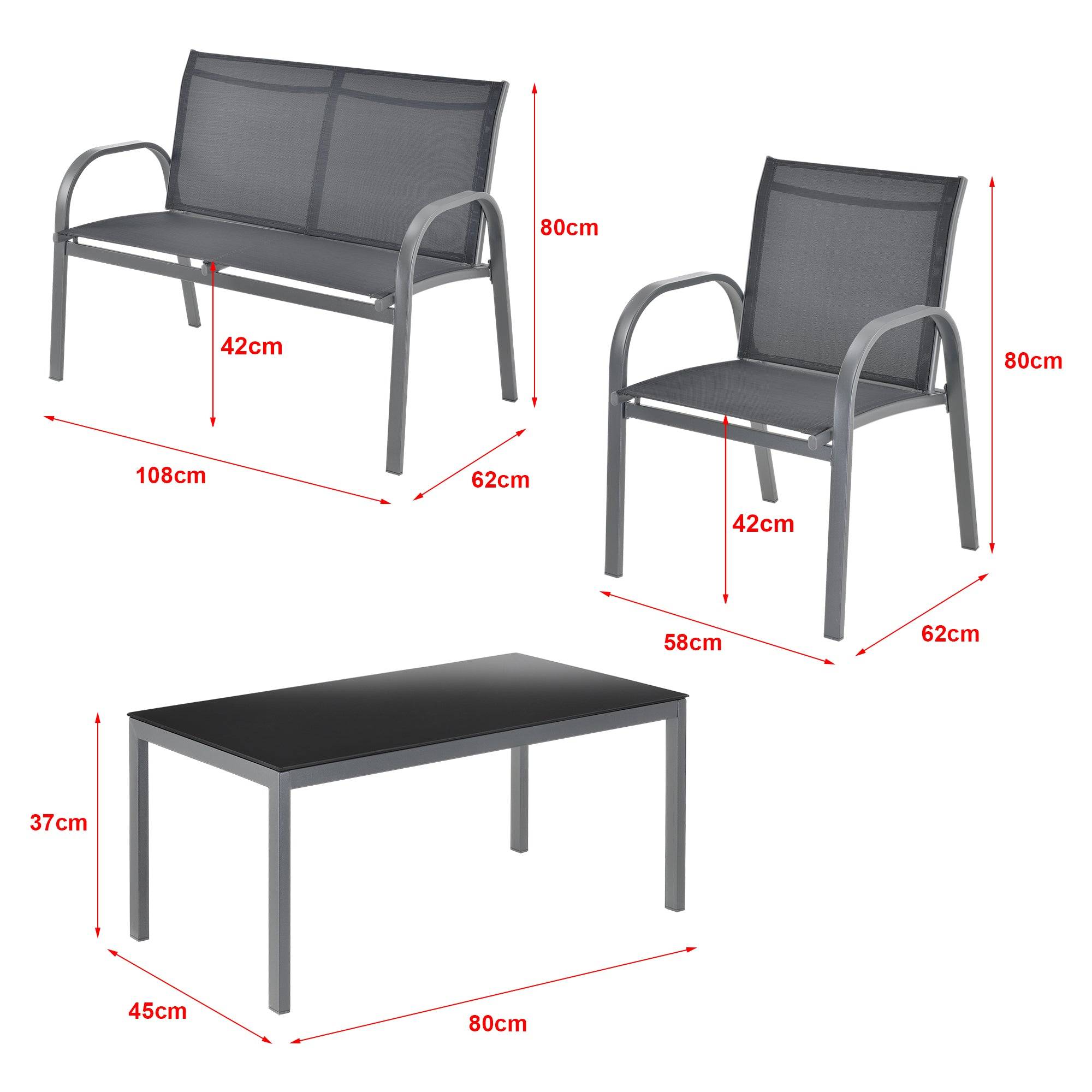 Helloshop26 - Salon de jardin de 4 meubles acier PVC polyester noir gris foncé - Imagen 3