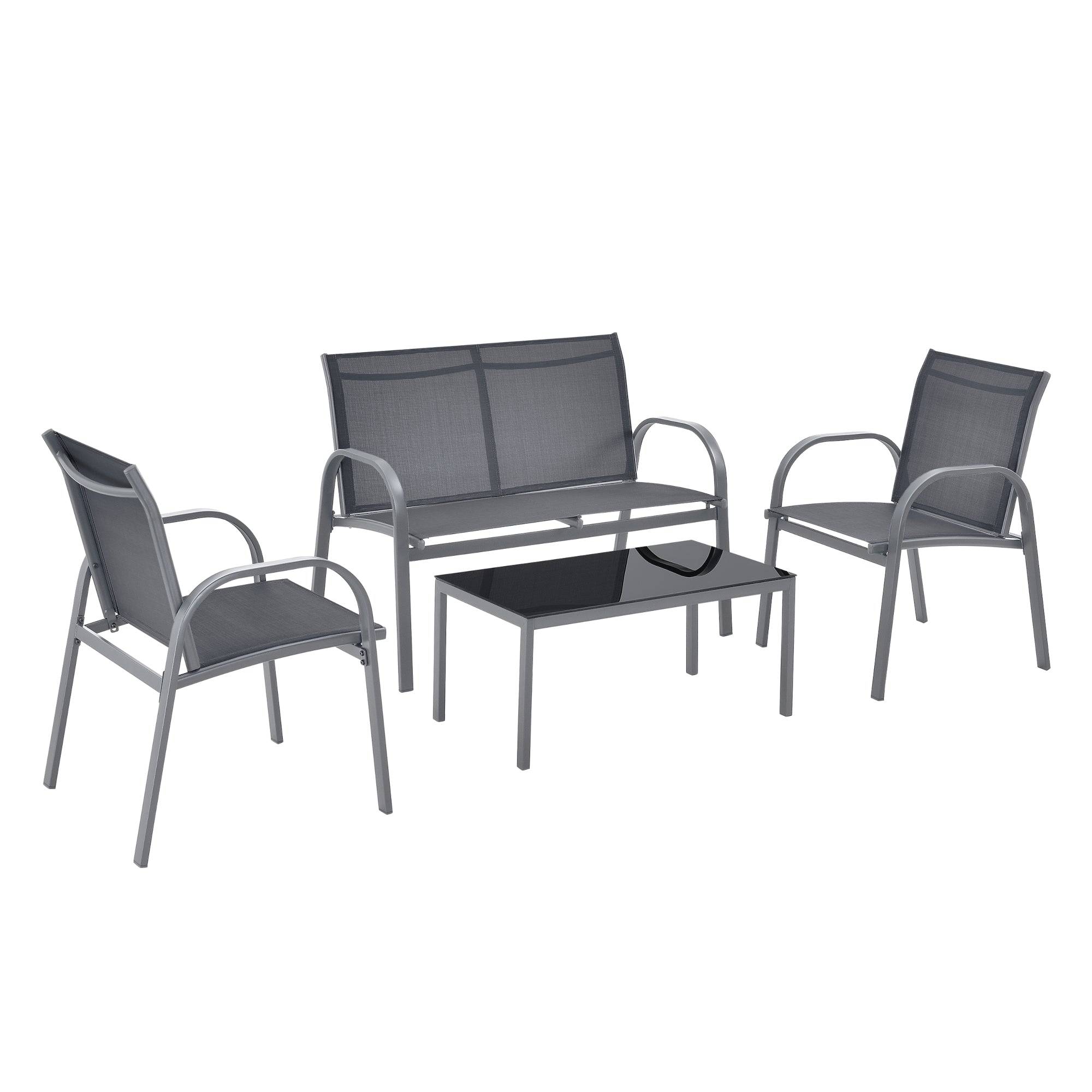 Helloshop26 - Salon de jardin de 4 meubles acier PVC polyester noir gris foncé - Imagen 1