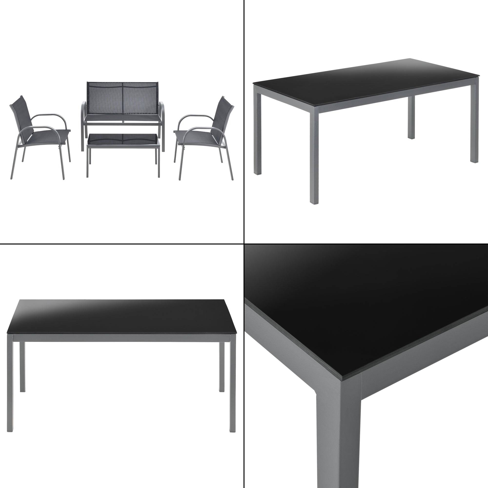 Helloshop26 - Salon de jardin de 4 meubles acier PVC polyester noir gris foncé - Imagen 4