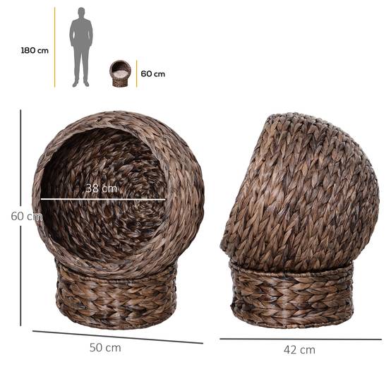 Panier chat en jacinthe d'eau avec coussin, 50x42x60 cm, marron/beige - Image 5