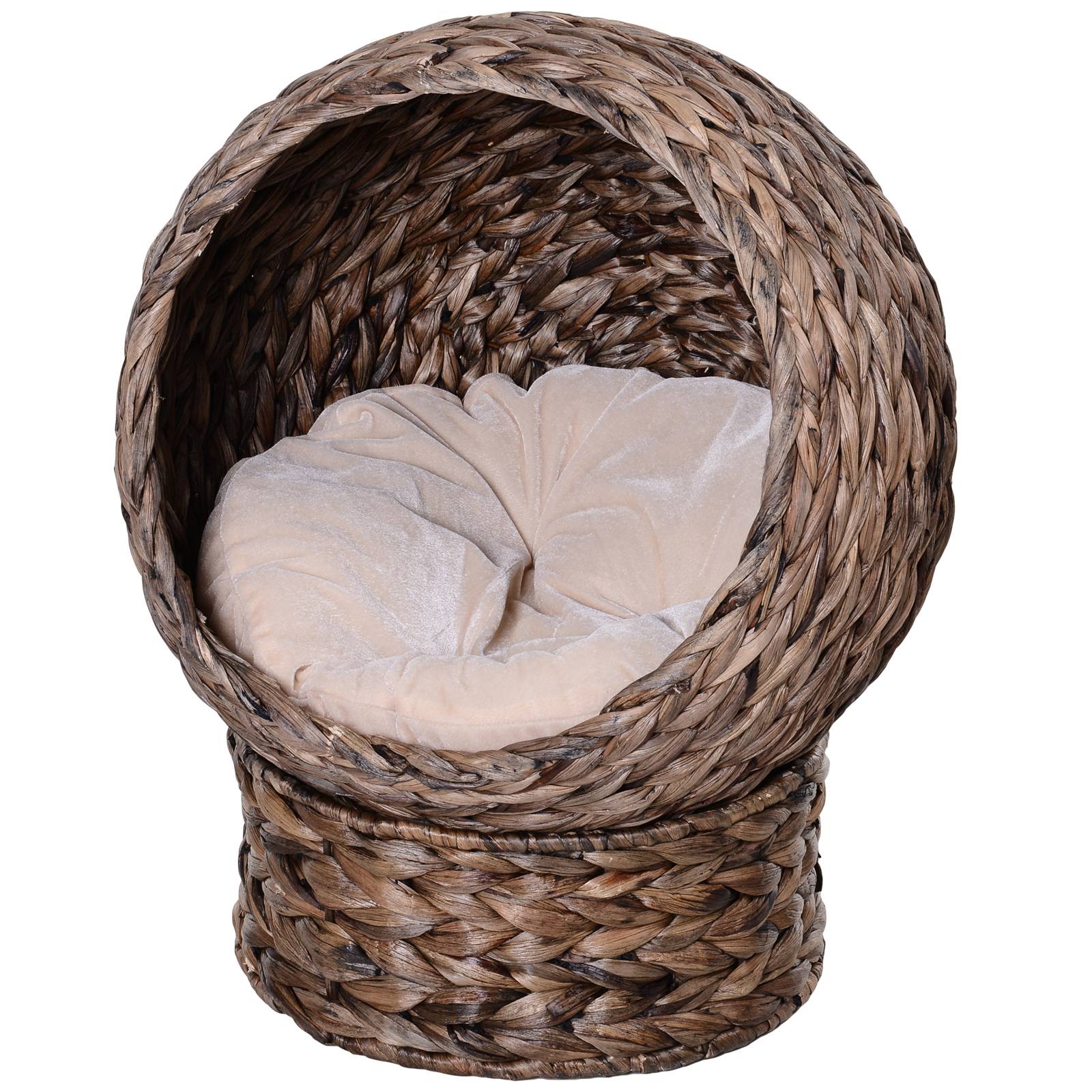Panier chat en jacinthe d'eau avec coussin, 50x42x60 cm, marron/beige - Image 2