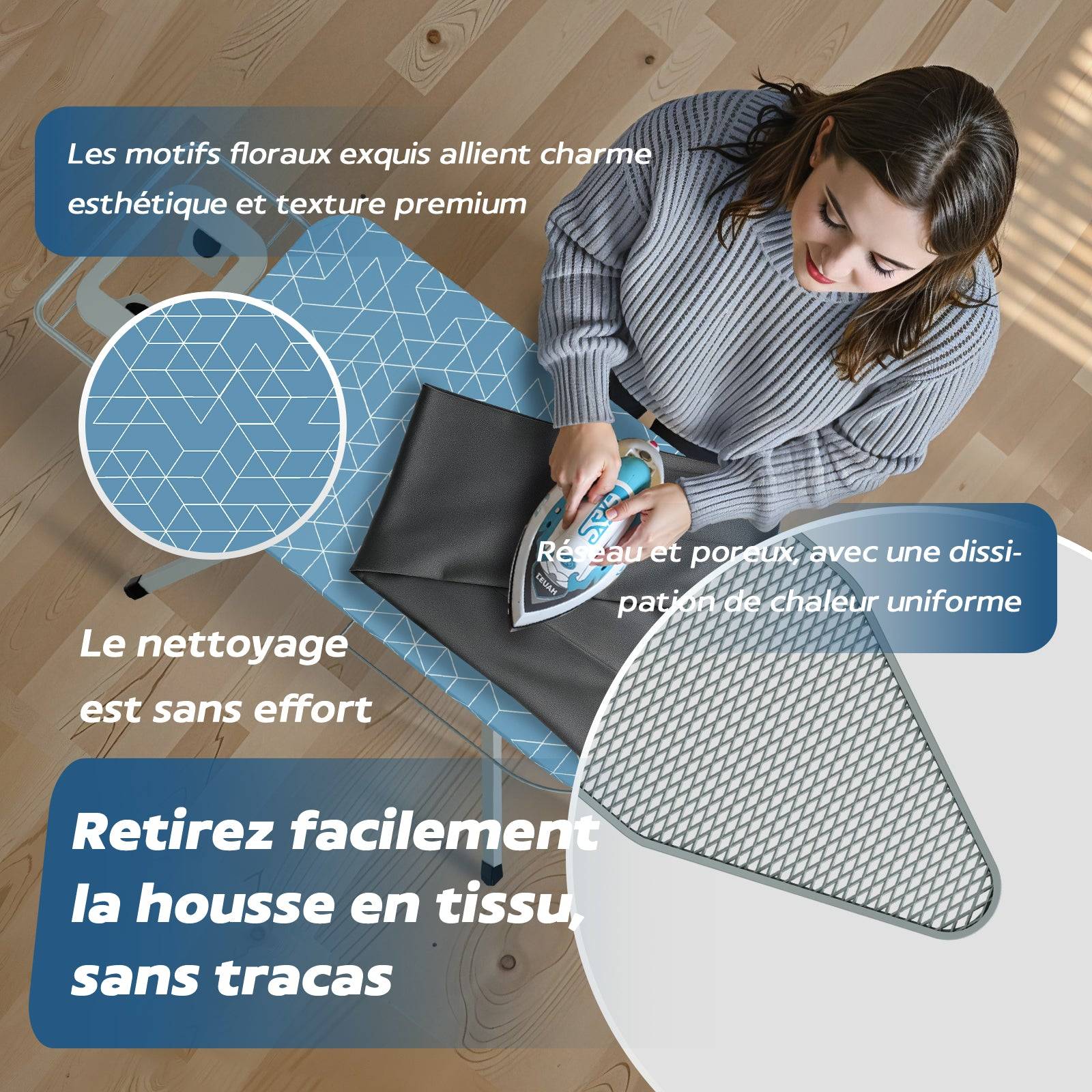 Table a Repasser 120 x 45 cm,Planche a repasser Pliable, Avec 2 Housses en Coton 100%,Pour Centrale Vapeur,Support de Fer Intégré, Pieds Antidérapants - Image 3