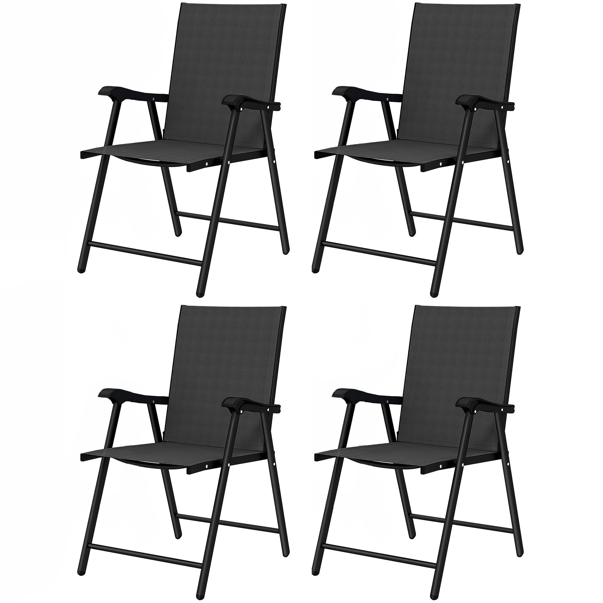 Sans Marque - Lot 4 Chaises Jardin Pliantes Acier Robuste sans Montage Dossier Haut Ergonomique 58x62x97cm Noir - Image 2