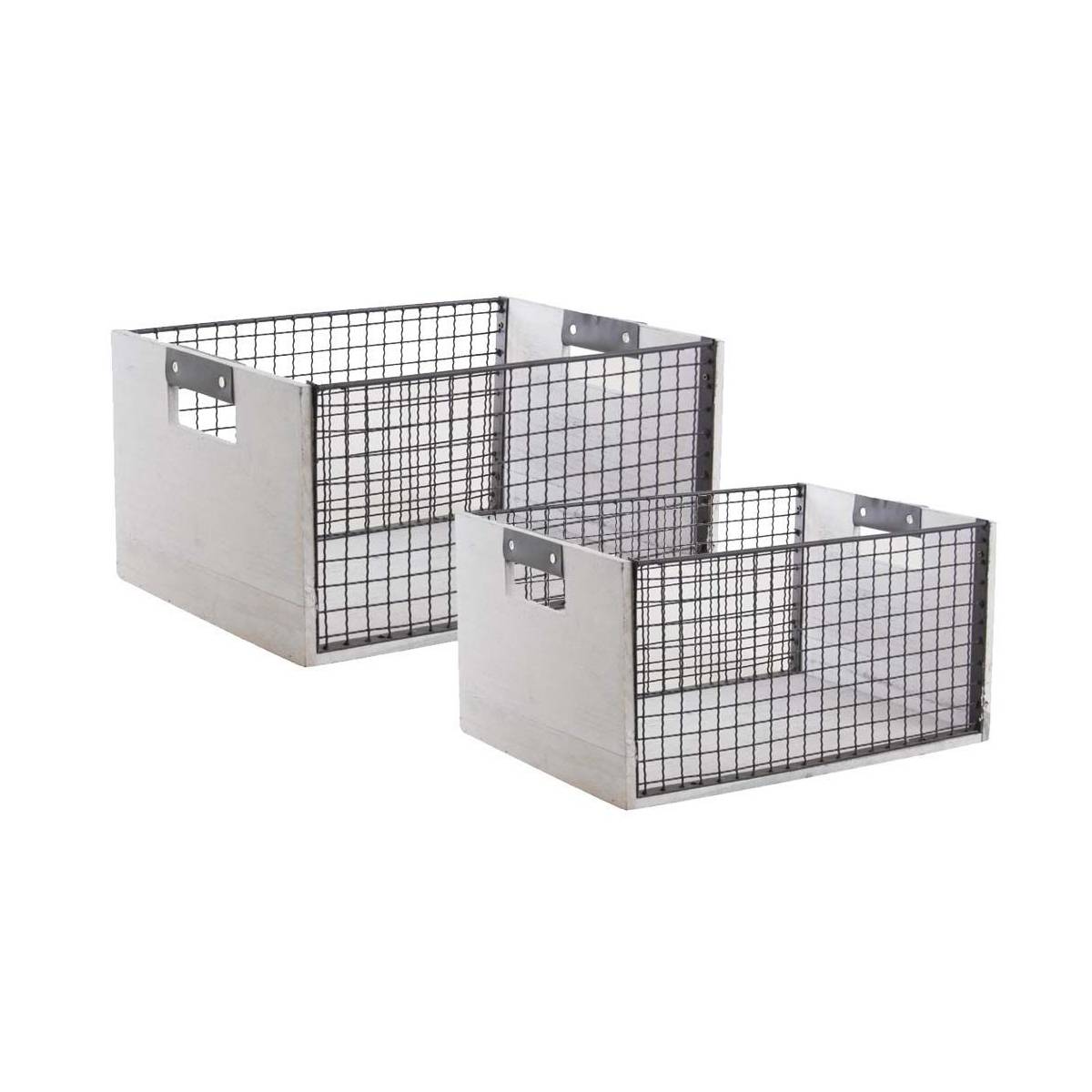 Aubry Gaspard - Corbeilles de rangement en bois vieilli et métal (Lot de 2) - Imagen 1