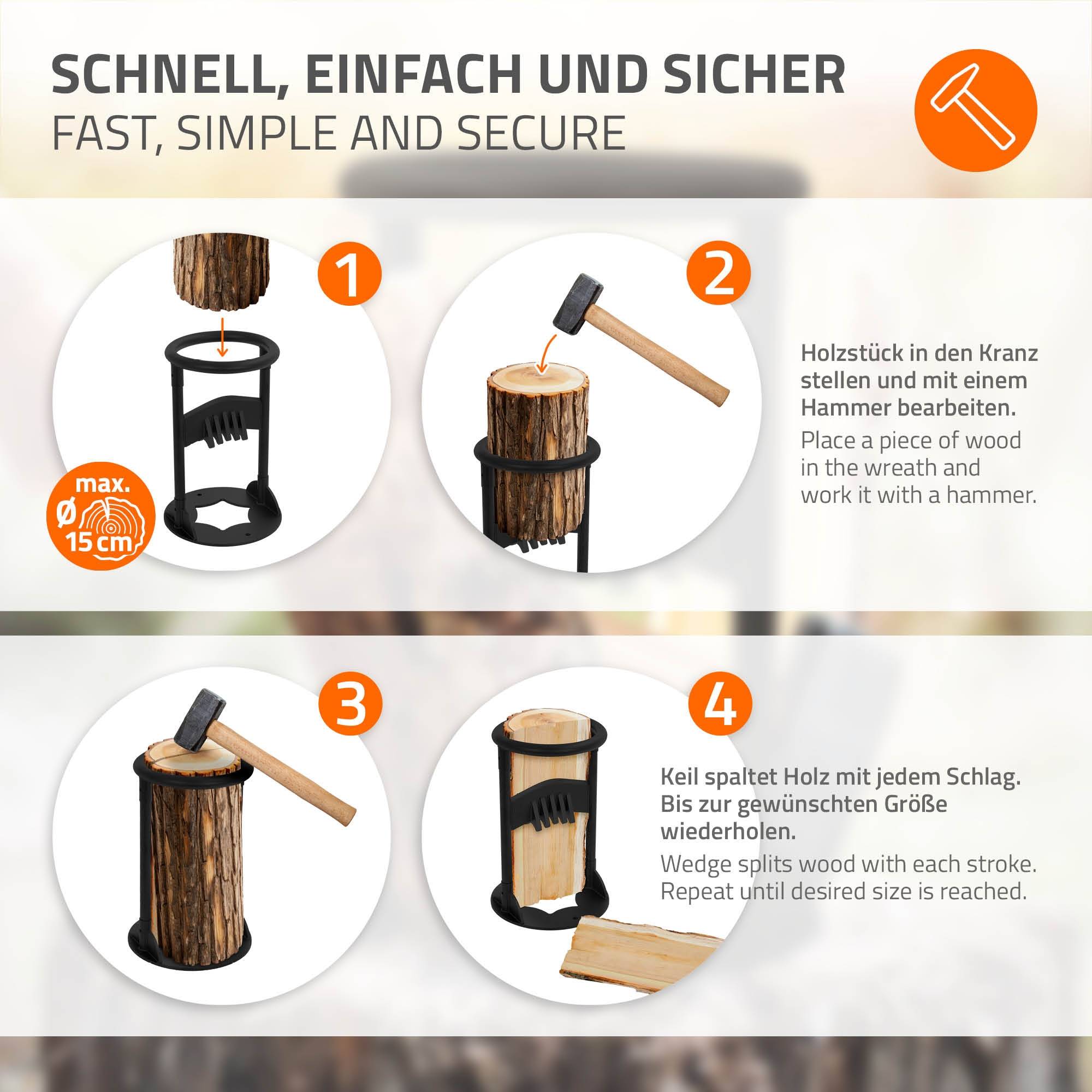 Ecd-Germany - Fendeuse de bois manuelle en acier dur coupe-bois de cheminée maison extérieur - Imagen 5
