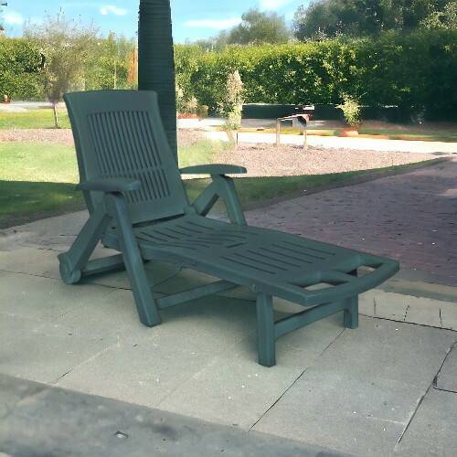 Dmora - Bains de soleil Dantonel, Chaise longue de jardin réglable avec roulettes, Chaise longue d'extérieur, 100% Made in Italy, 195x72h101 cm, Vert - Dmora - Imagen 2