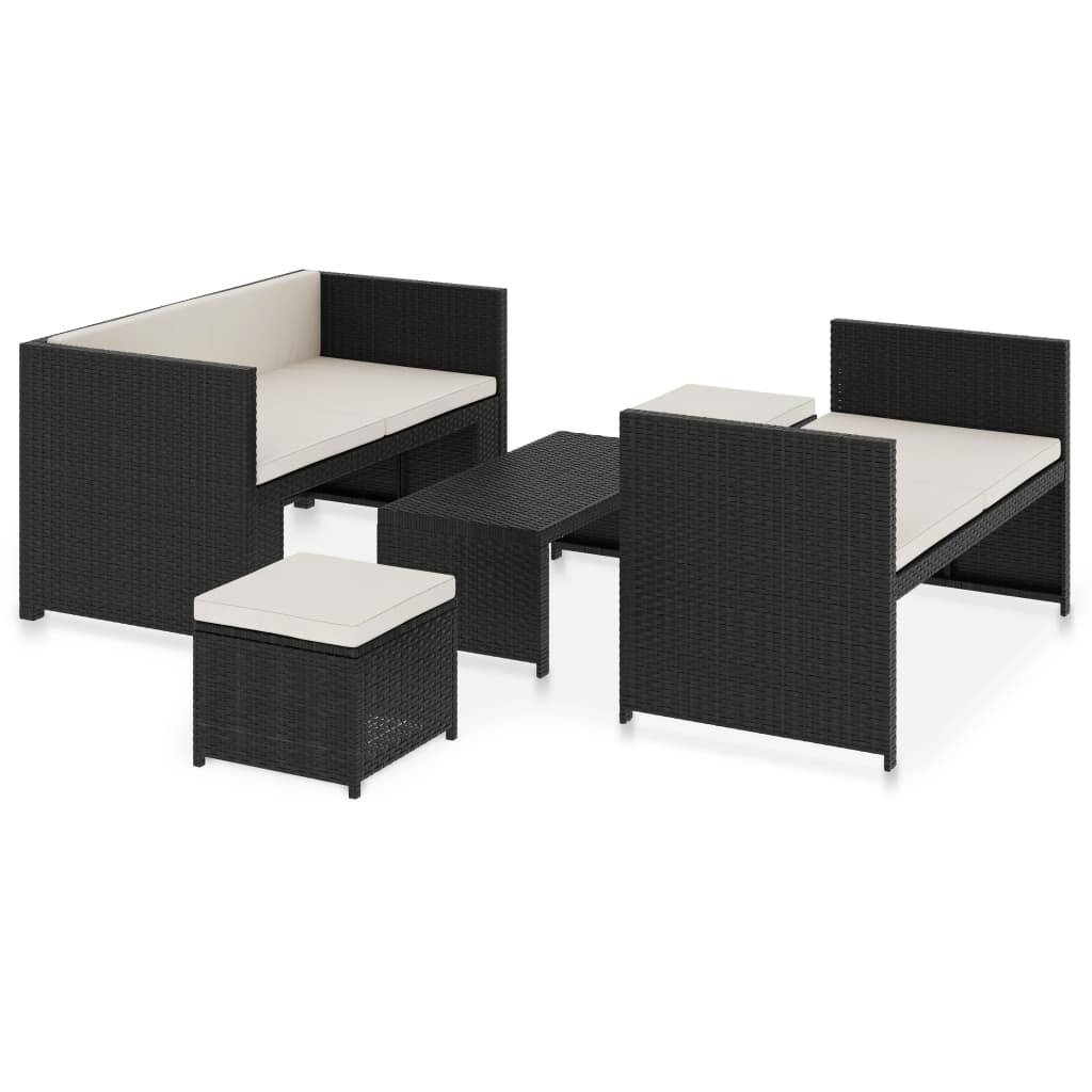 Vidaxl - Salon de jardin 5 pcs avec coussins Résine tressée Noir vidaXL 48132 - Imagen 2