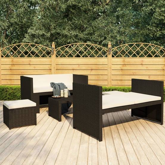 Vidaxl - Salon de jardin 5 pcs avec coussins Résine tressée Noir vidaXL 48132 - Imagen 1