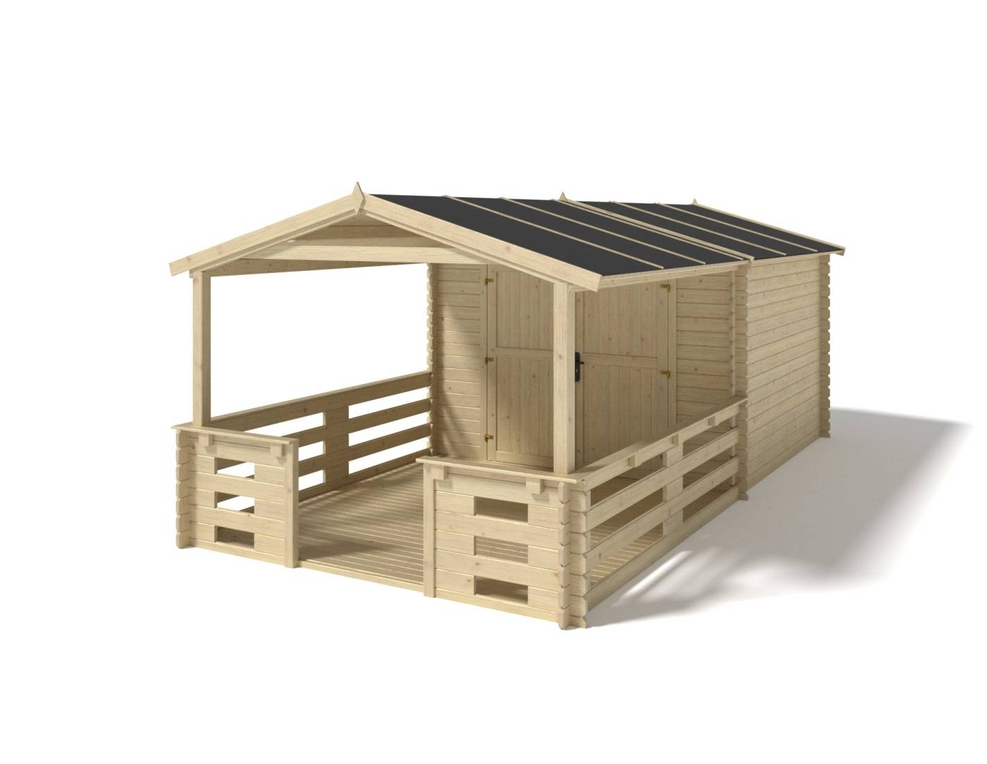 Altanka - Abri de jardin en bois - 3x3 m + terrasse avec balustrade et avant-toit en bois - 18 m2 - DOM531+DOM394+DOM395+POD04 - ALTANKA - Imagen 1