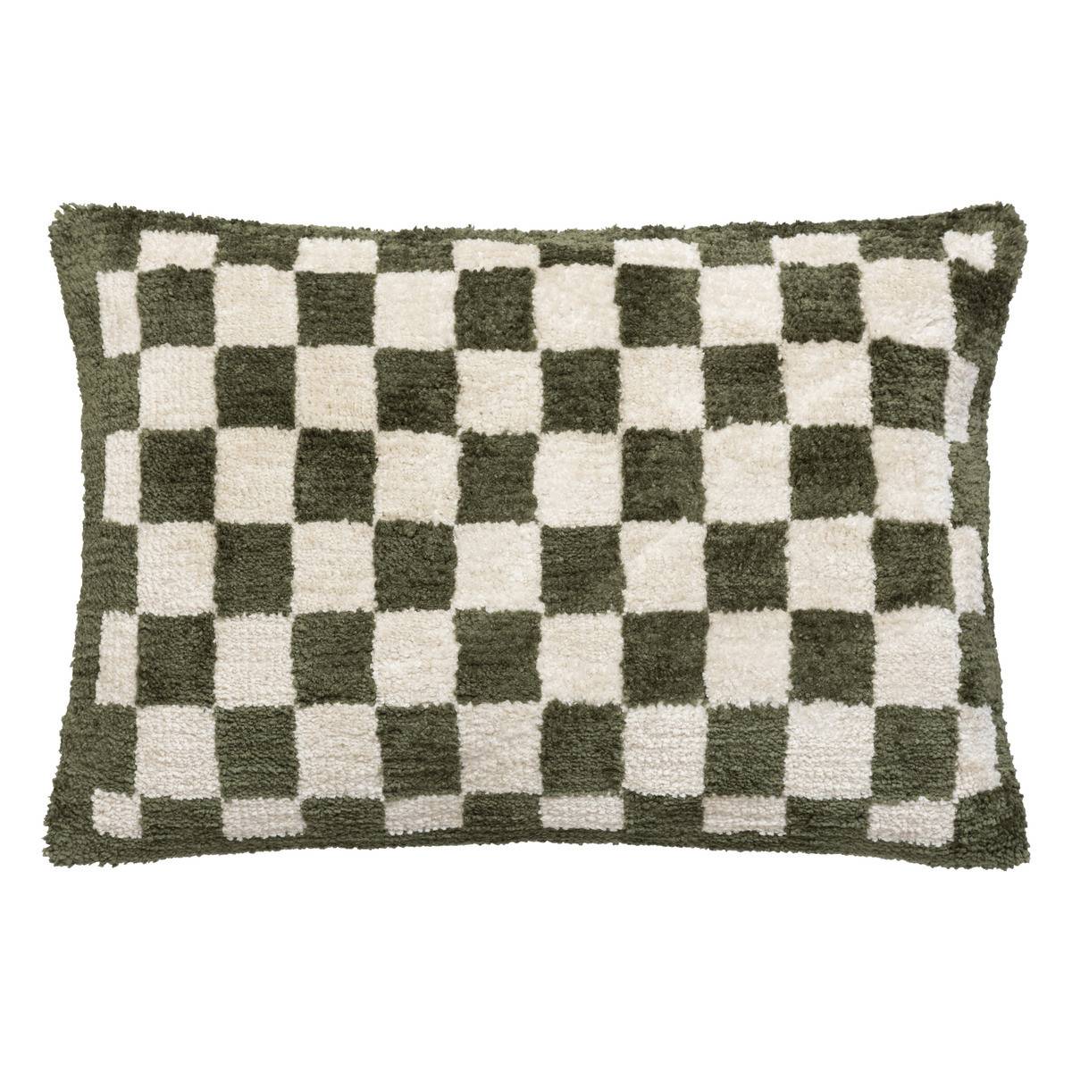 Atmosphera - Coussin décoratif motif Damier tufté Vert kaki 38 x 58 cm - Imagen 1