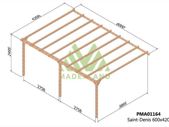 Pergola adossée en bois massif Saint-Denis 600 x 420 cm + 3 supports surélevés - Maderland - Image 3