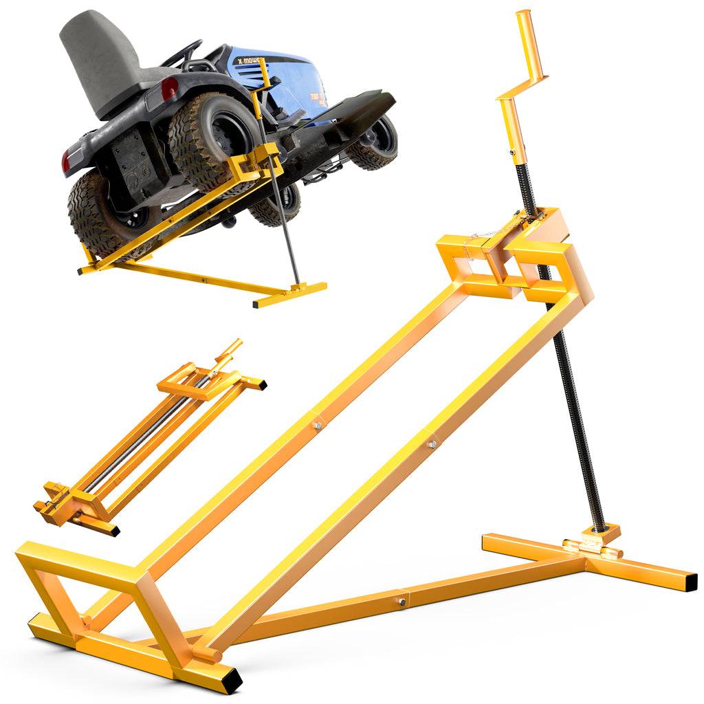 Cric Lève Tracteur Tondeuse 400 kg max - télescopique 78 à 98 cm de long - angle d'inclinaison 45° - jaune - VOUNOT® - Image 1