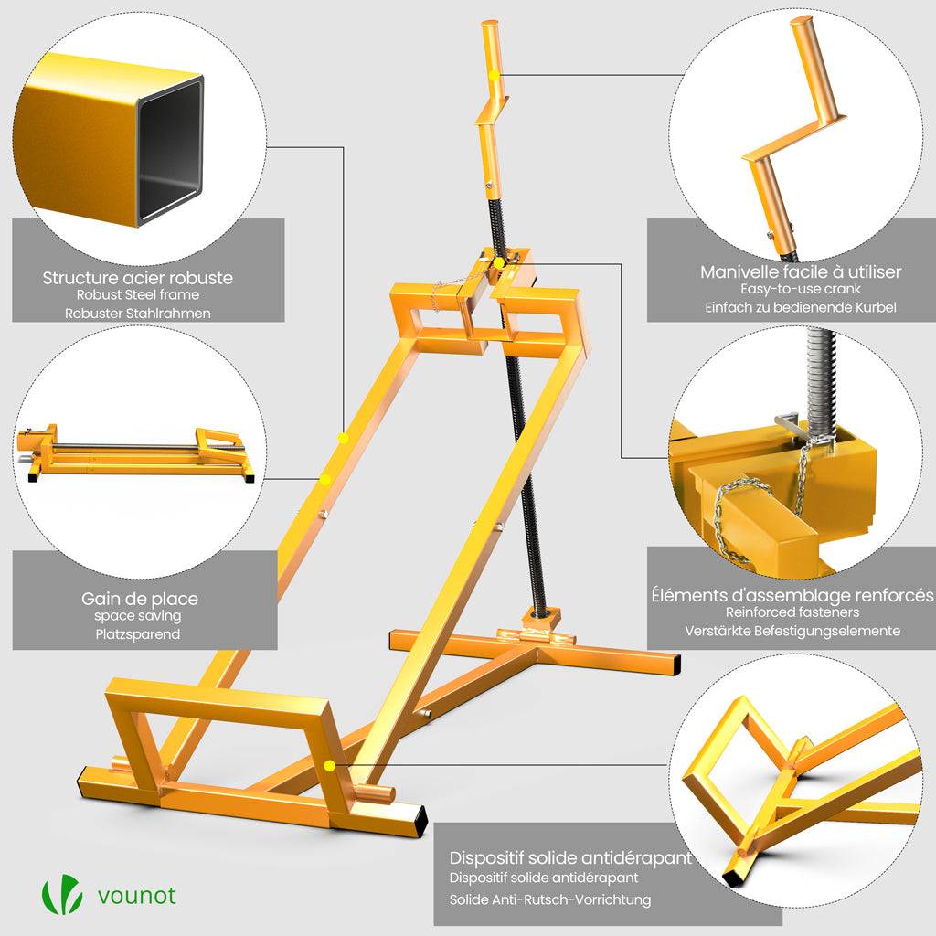 Cric Lève Tracteur Tondeuse 400 kg max - télescopique 78 à 98 cm de long - angle d'inclinaison 45° - jaune - VOUNOT® - Image 5