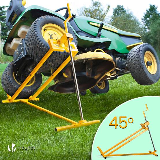 Cric Lève Tracteur Tondeuse 400 kg max - télescopique 78 à 98 cm de long - angle d'inclinaison 45° - jaune - VOUNOT® - Image 2