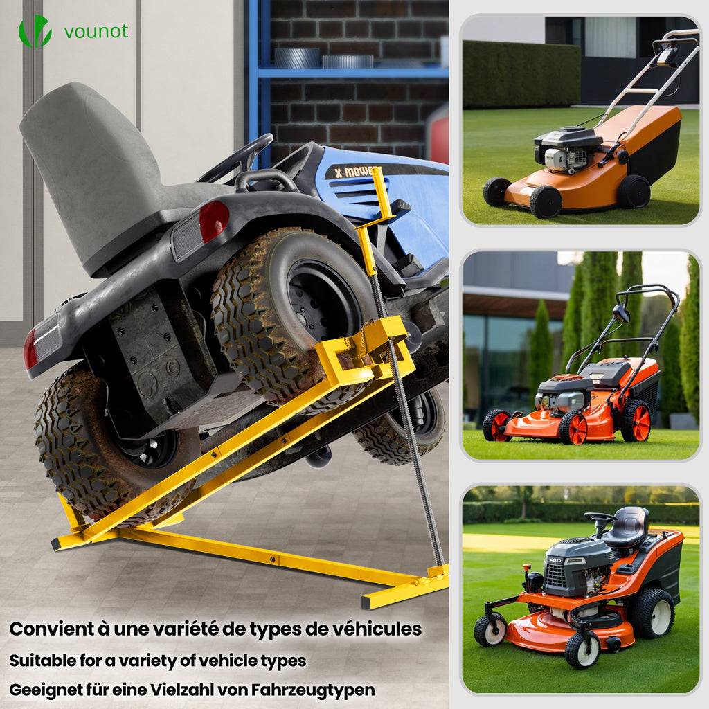 Cric Lève Tracteur Tondeuse 400 kg max - télescopique 78 à 98 cm de long - angle d'inclinaison 45° - jaune - VOUNOT® - Image 6