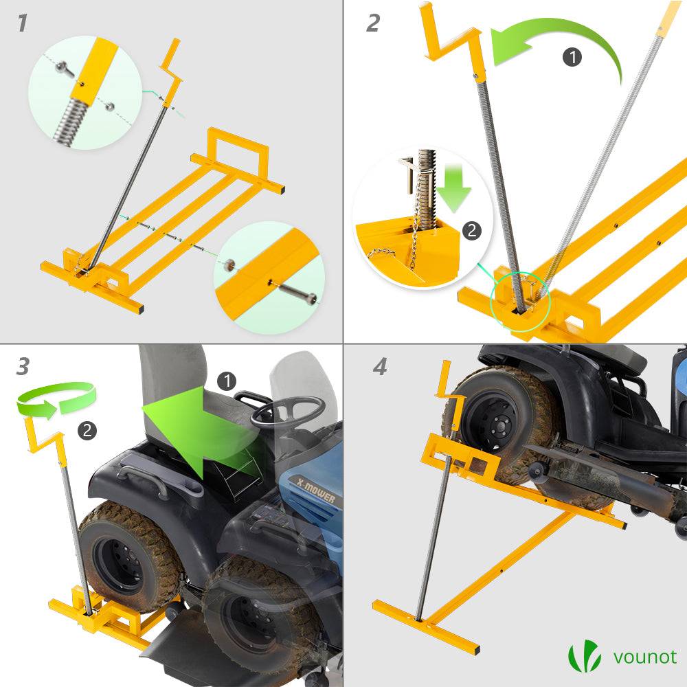 Cric Lève Tracteur Tondeuse 400 kg max - télescopique 78 à 98 cm de long - angle d'inclinaison 45° - jaune - VOUNOT® - Image 7