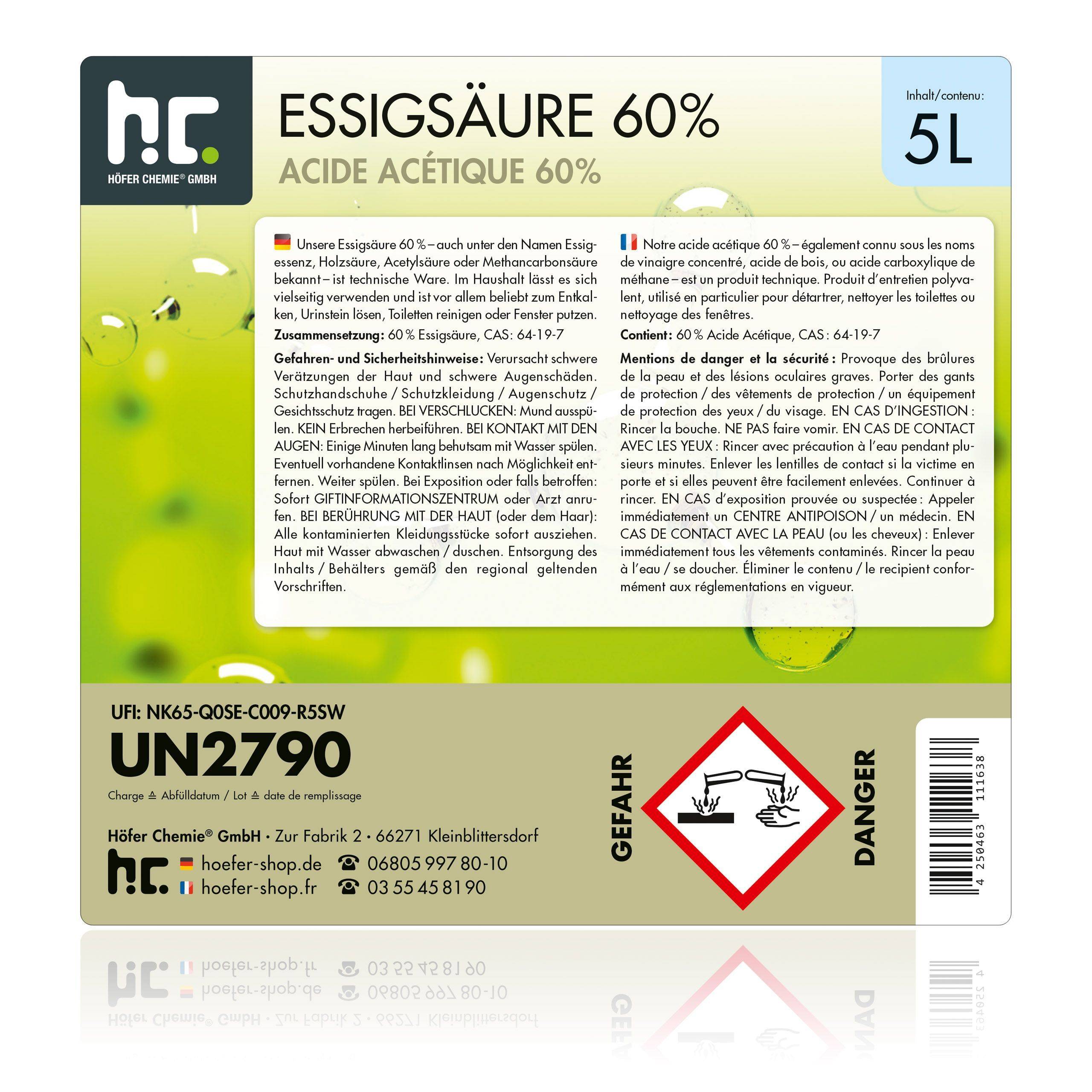 Acide Acétique 60% Höfer Chemie® en bidon de 5 L x 4 - Image 4