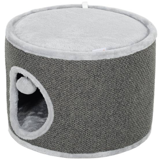 Niche à chat 2 niveaux en feutrine avec coussins et griffoir sisal 40x30cm gris - ComfortXL Outdoor Living - Image 2