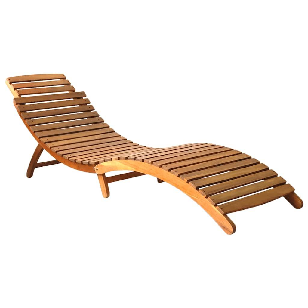 Chaise longue pliable bois acacia massif terrasse jardin avec coussin noir - ComfortXL Outdoor Living - Image 2