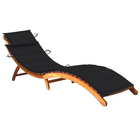 Chaise longue pliable bois acacia massif terrasse jardin avec coussin noir - ComfortXL Outdoor Living - Image 1