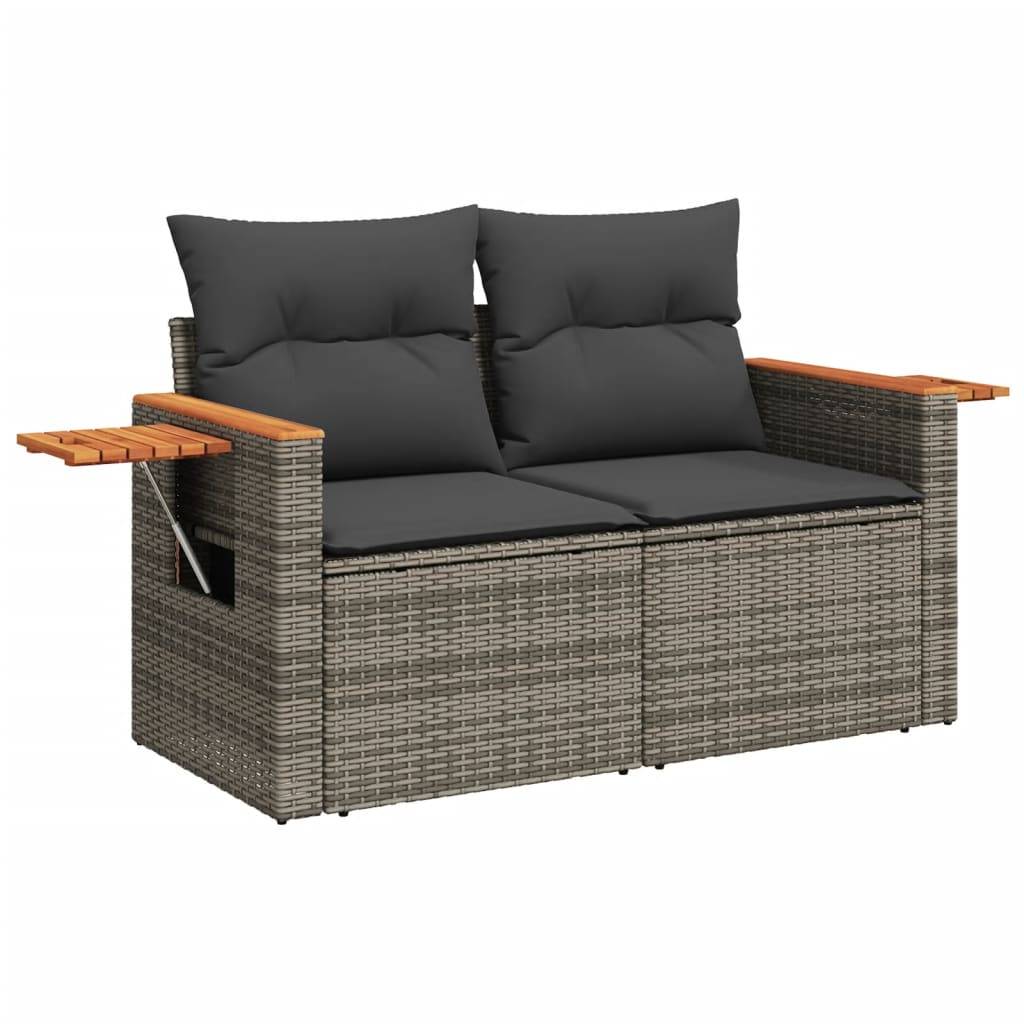 Canapé Extérieur 2 Places Résine Grise Acacia Tablette et Coussins Gris Foncé – ComfortXL Outdoor Living - Image 2