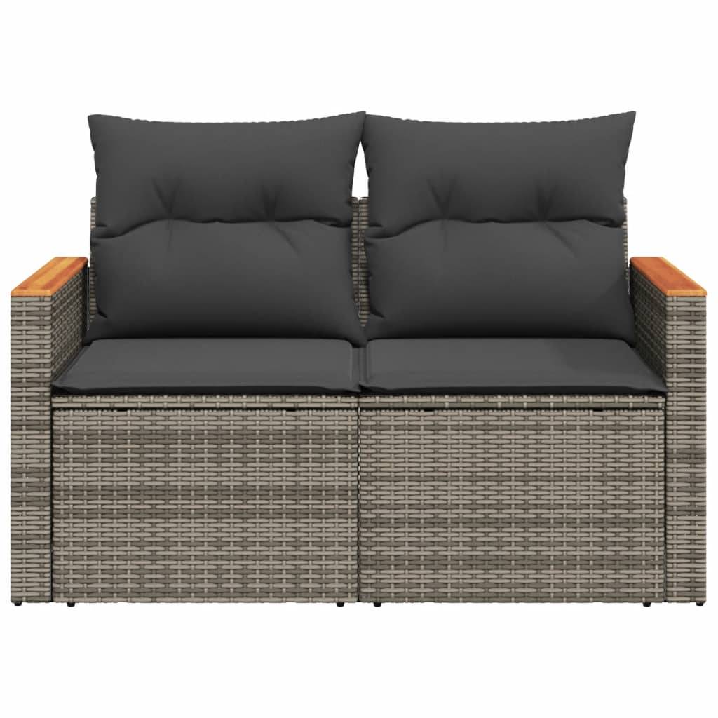 Canapé Extérieur 2 Places Résine Grise Acacia Tablette et Coussins Gris Foncé – ComfortXL Outdoor Living - Image 5
