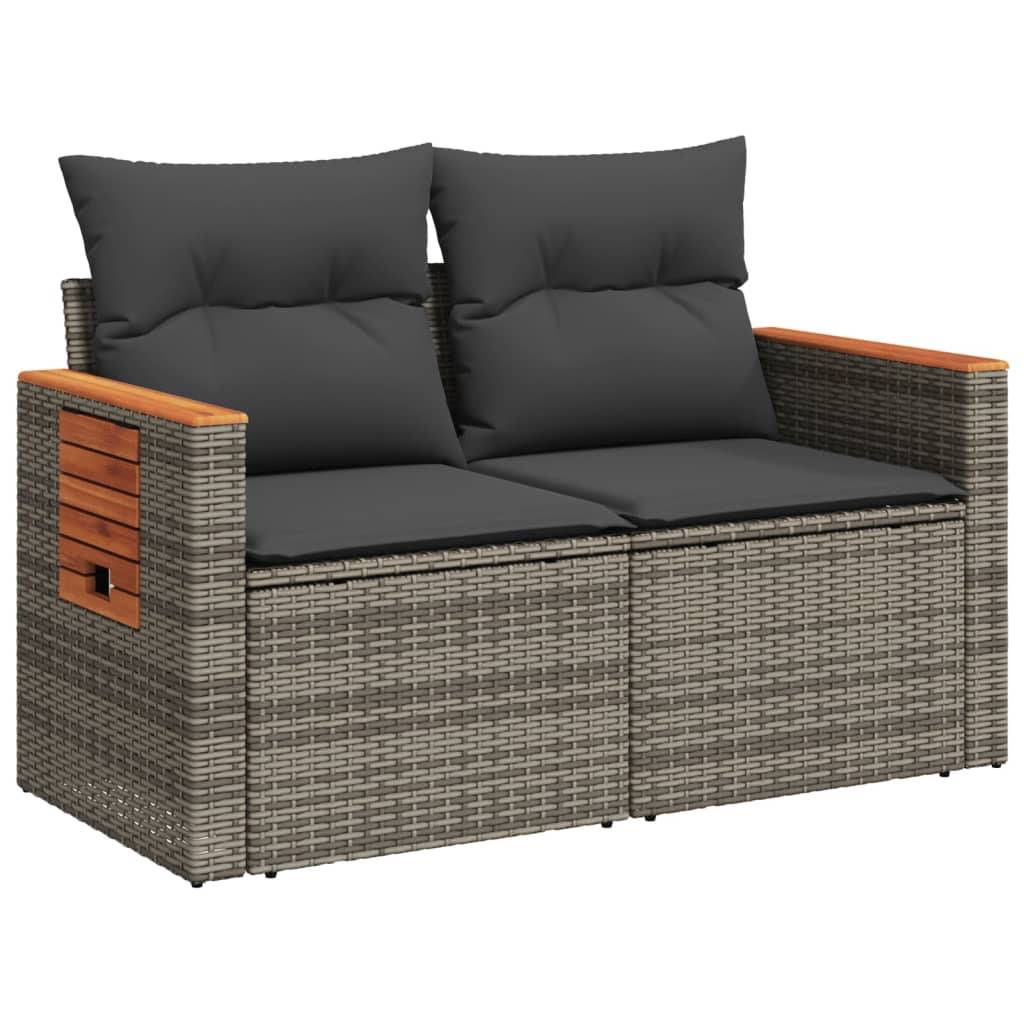Canapé Extérieur 2 Places Résine Grise Acacia Tablette et Coussins Gris Foncé – ComfortXL Outdoor Living - Image 4